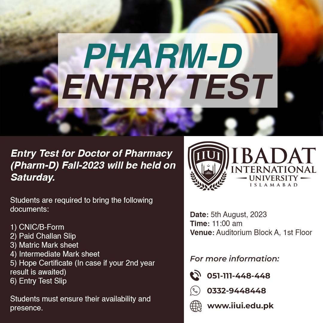 Entry Test for Doctor of Pharmacy